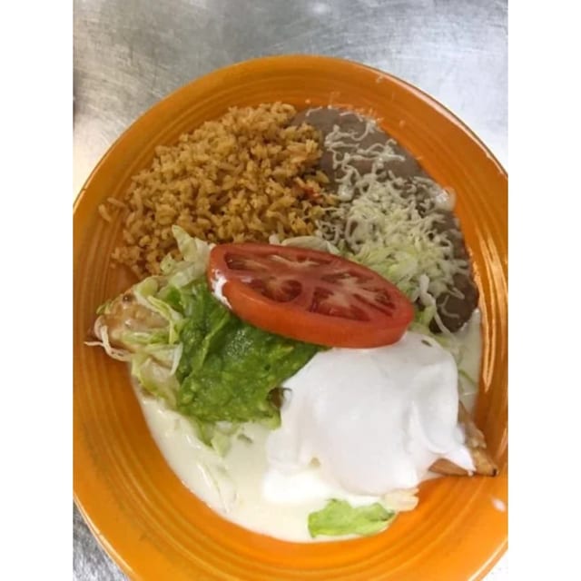 14. 1/2 Chimichanga, Rice & Beans.