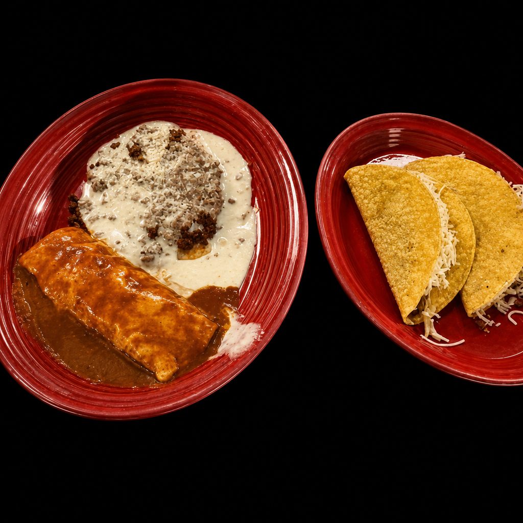 4. One Beef Enchilada, Two Beef Tacos & One Beef Chile Con Queso.