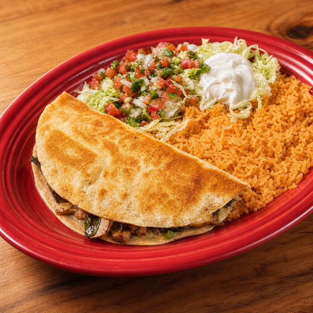 F) Grilled Mushroom & Onion Quesadilla.