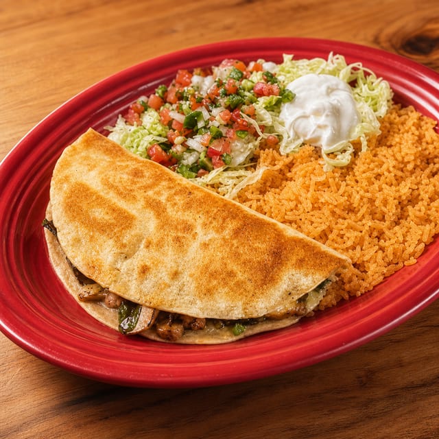 F) Grilled Mushroom & Onion Quesadilla.